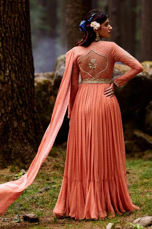 Sherbet Orange Draped Anarkali